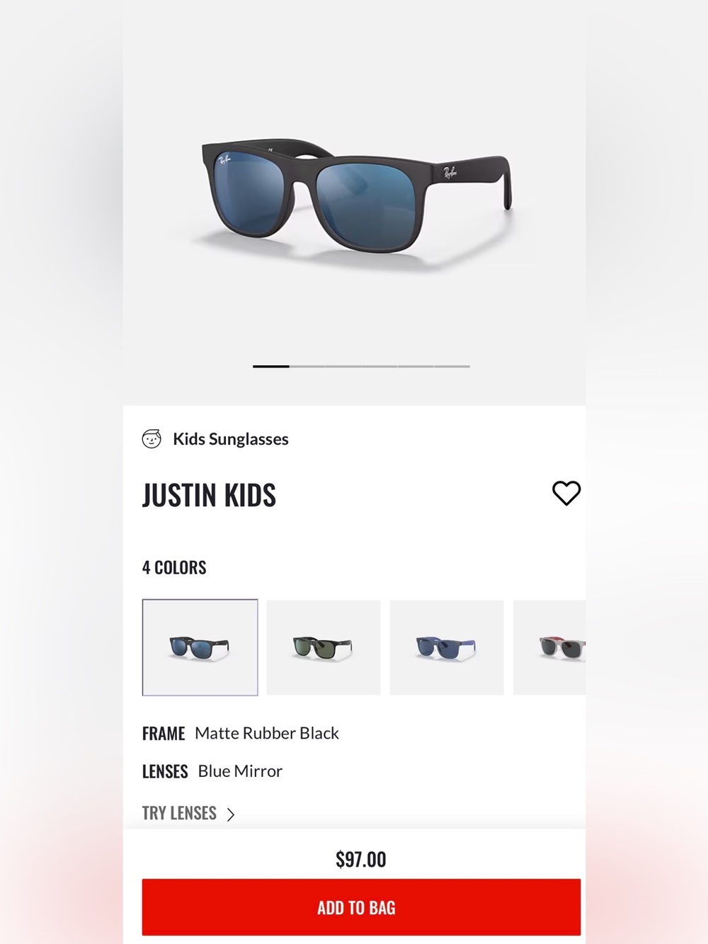Ray-Ban Kids Sunglasses - Black Frame with Blue Lenses